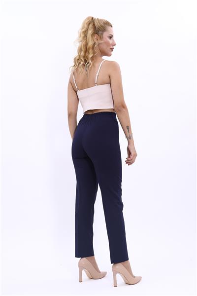Beli Lastikli Rahat Dar Paça Kadın Pantolon-Lacivert