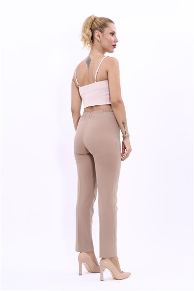Beli Lastikli Rahat Dar Paça Kadın Pantolon-Taş