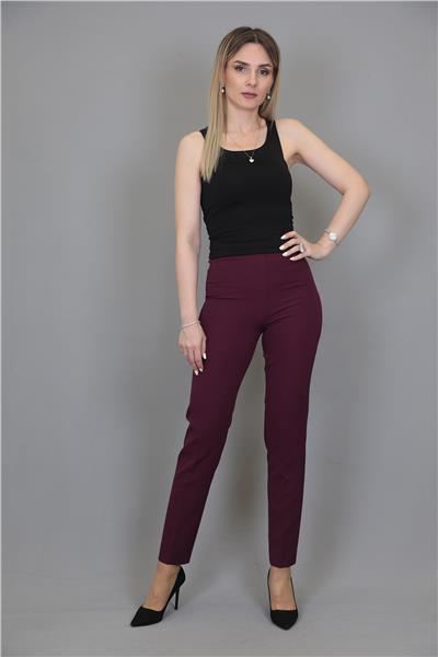 Beli Lastikli Rahat Dar Paça Kadın Pantolon-Mürdüm