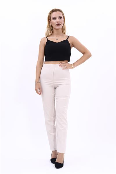 Beli Lastikli Rahat Dar Paça Kadın Pantolon-Bej