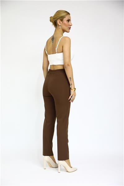 Beli Lastikli Rahat Dar Paça Kadın Pantolon-Kestane
