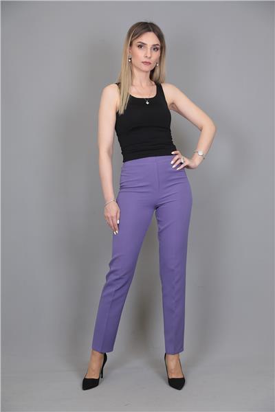 Beli Lastikli Rahat Dar Paça Kadın Pantolon-Lila