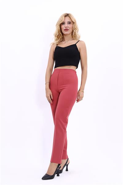 Beli Lastikli Rahat Dar Paça Kadın Pantolon-Kiremit