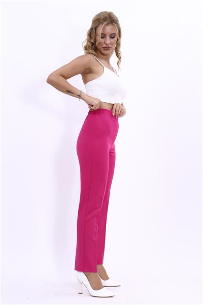 Beli Lastikli Rahat Dar Paça Kadın Pantolon-Fuşya
