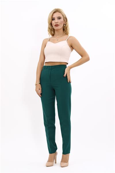 Beli Lastikli Rahat Dar Paça Kadın Pantolon-Zümrüt