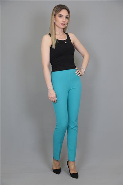 Beli Lastikli Rahat Dar Paça Kadın Pantolon-Turkuaz