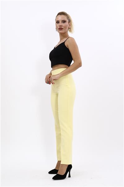 Beli Lastikli Rahat Dar Paça Kadın Pantolon-Sarı