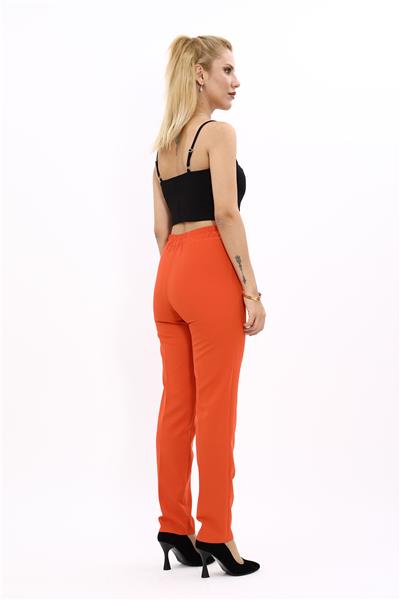 Beli Lastikli Rahat Dar Paça Kadın Pantolon-Turuncu