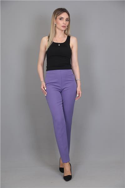 Beli Lastikli Rahat Dar Paça Kadın Pantolon-Lila
