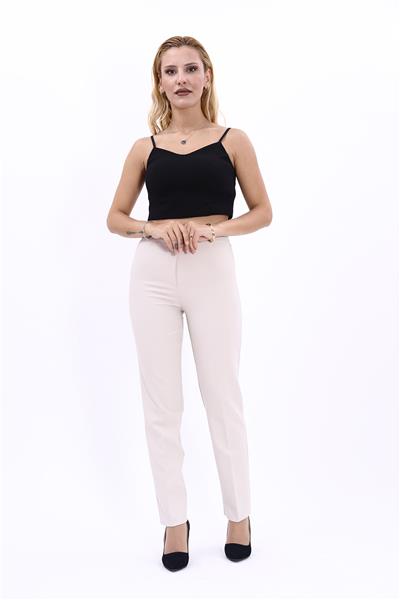 Beli Lastikli Rahat Dar Paça Kadın Pantolon-Bej