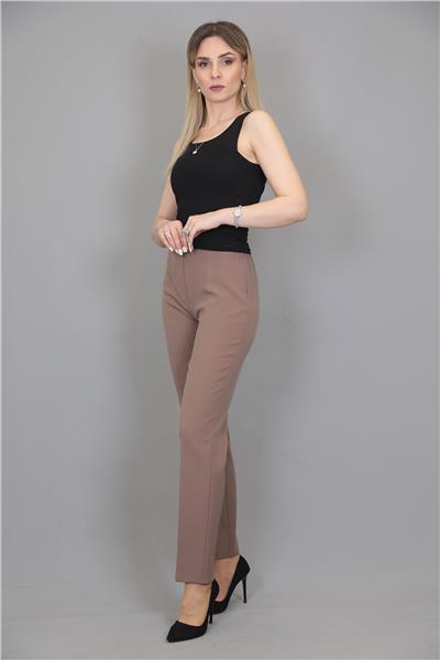 Beli Lastikli Rahat Dar Paça Kadın Pantolon-Kahve