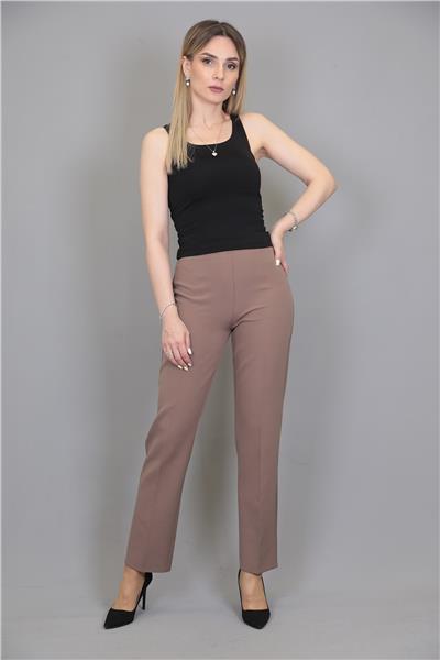 Beli Lastikli Rahat Dar Paça Kadın Pantolon-Kahve