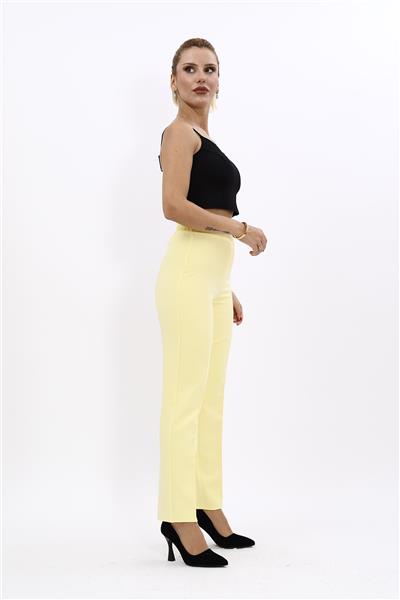 Beli Lastikli Rahat Dar Paça Kadın Pantolon-Sarı
