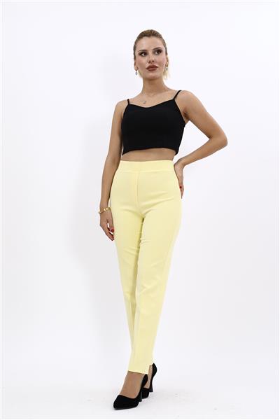 Beli Lastikli Rahat Dar Paça Kadın Pantolon-Sarı