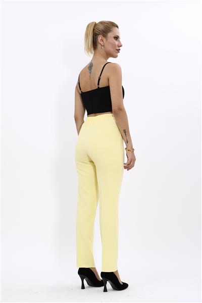Beli Lastikli Rahat Dar Paça Kadın Pantolon-Sarı