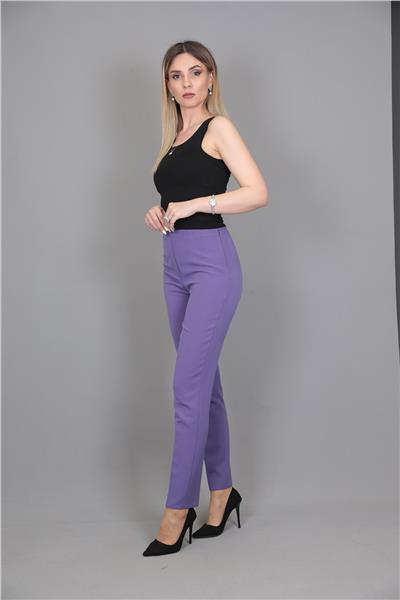 Beli Lastikli Rahat Dar Paça Kadın Pantolon-Lila