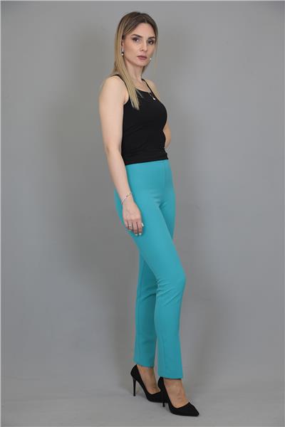 Beli Lastikli Rahat Dar Paça Kadın Pantolon-Turkuaz