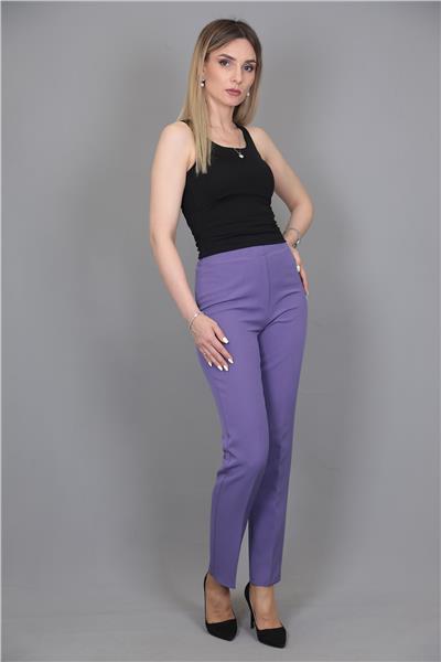 Beli Lastikli Rahat Dar Paça Kadın Pantolon-Lila