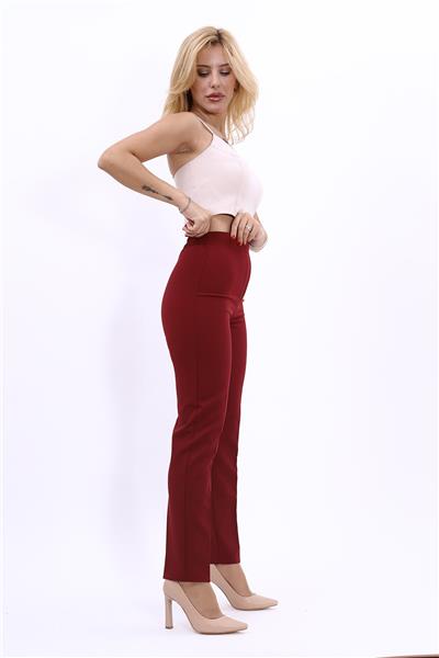 Beli Lastikli Rahat Dar Paça Kadın Pantolon-Bordo