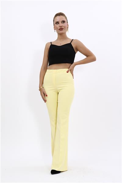 Beli Lastikli Rahat İspanyol Paça Kadın Pantolon-Sarı
