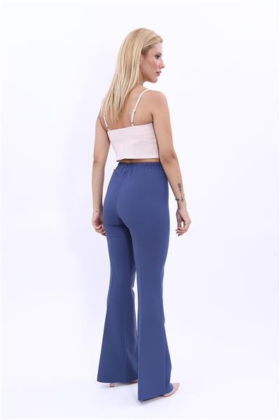Beli Lastikli Rahat İspanyol Paça Kadın Pantolon-İndigo