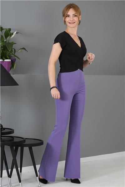 Beli Lastikli Rahat İspanyol Paça Kadın Pantolon-Lila