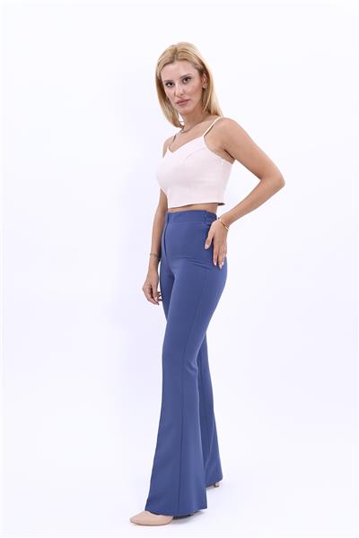 Beli Lastikli Rahat İspanyol Paça Kadın Pantolon-İndigo