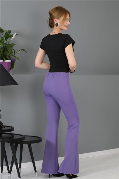 Beli Lastikli Rahat İspanyol Paça Kadın Pantolon-Lila