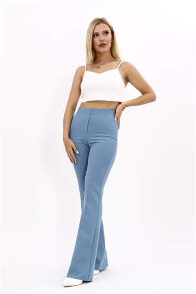 Beli Lastikli Rahat İspanyol Paça Kadın Pantolon-Deniz