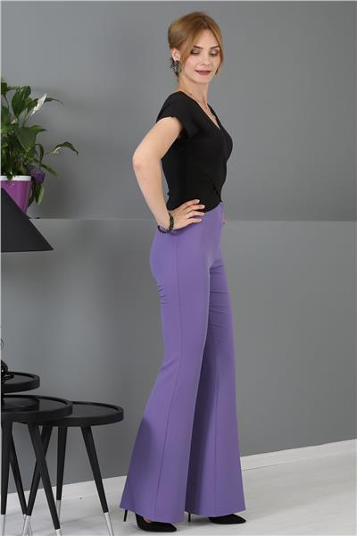Beli Lastikli Rahat İspanyol Paça Kadın Pantolon-Lila