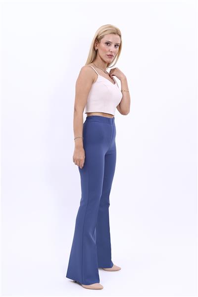 Beli Lastikli Rahat İspanyol Paça Kadın Pantolon-İndigo