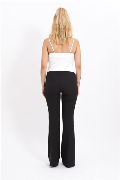 Beli Lastikli Rahat İspanyol Paça Kadın Pantolon-Siyah