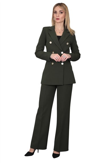 Erkek Yaka Kuruvaze Blazer Ceket & Bol Paça Pantolon-Haki