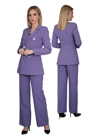 Erkek Yaka Kuruvaze Blazer Ceket & Bol Paça Pantolon-Lila