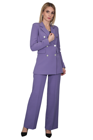 Erkek Yaka Kuruvaze Blazer Ceket & Bol Paça Pantolon-Lila