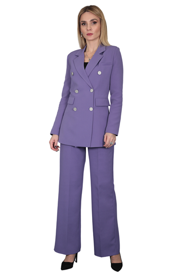 Erkek Yaka Kuruvaze Blazer Ceket & Bol Paça Pantolon-Lila