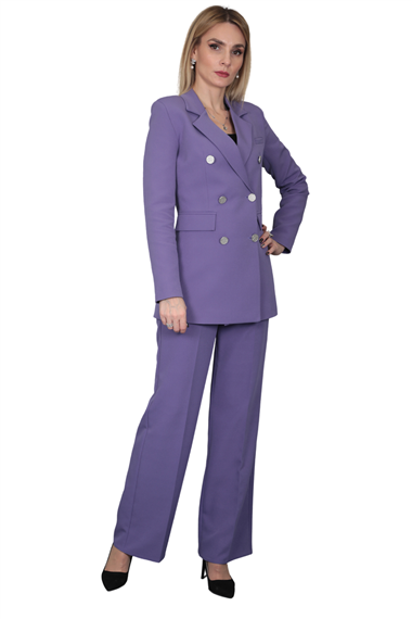 Erkek Yaka Kuruvaze Blazer Ceket & Bol Paça Pantolon-Lila