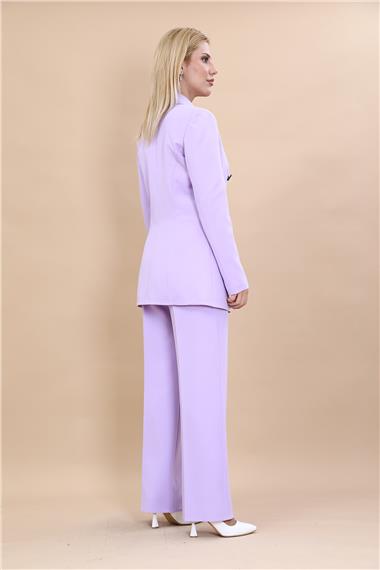 Erkek Yaka Kuruvaze Blazer Ceket & Bol Paça Pantolon-Menekşe