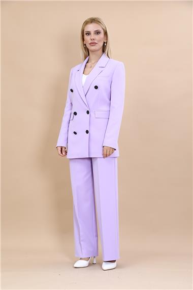 Erkek Yaka Kuruvaze Blazer Ceket & Bol Paça Pantolon-Menekşe
