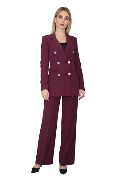 Erkek Yaka Kuruvaze Blazer Ceket & Bol Paça Pantolon-Mürdüm