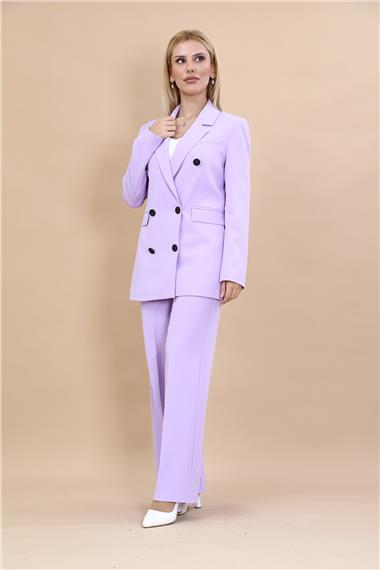 Erkek Yaka Kuruvaze Blazer Ceket & Bol Paça Pantolon-Menekşe