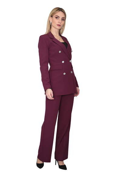 Erkek Yaka Kuruvaze Blazer Ceket & Bol Paça Pantolon-Mürdüm