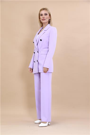 Erkek Yaka Kuruvaze Blazer Ceket & Bol Paça Pantolon-Menekşe