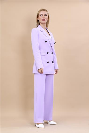 Erkek Yaka Kuruvaze Blazer Ceket & Bol Paça Pantolon-Menekşe