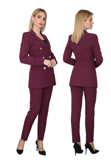 Erkek Yaka Kuruvaze Blazer Ceket & Dar Paça Pantolon-Mürdüm