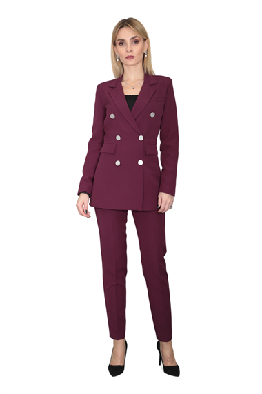 Erkek Yaka Kuruvaze Blazer Ceket & Dar Paça Pantolon-Mürdüm