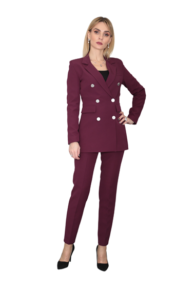 Erkek Yaka Kuruvaze Blazer Ceket & Dar Paça Pantolon-Mürdüm