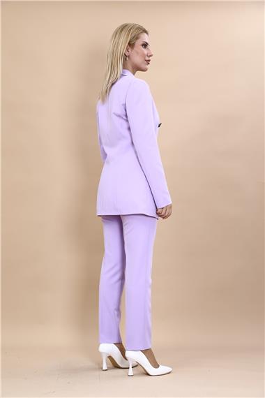 Erkek Yaka Kuruvaze Blazer Ceket & Dar Paça Pantolon-Menekşe