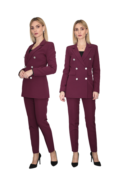 Erkek Yaka Kuruvaze Blazer Ceket & Dar Paça Pantolon-Mürdüm