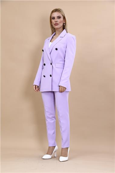 Erkek Yaka Kuruvaze Blazer Ceket & Dar Paça Pantolon-Menekşe